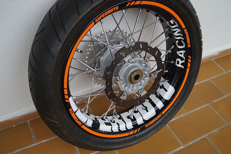 Felgenaufkleber Felgenrandaufkleber Wheelsticker Supermoto Orange Weiss