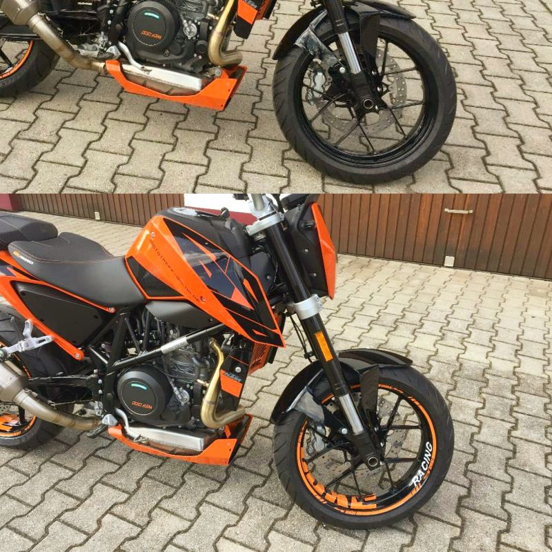 KTM Duke 690 - orange "DUKE" before and after